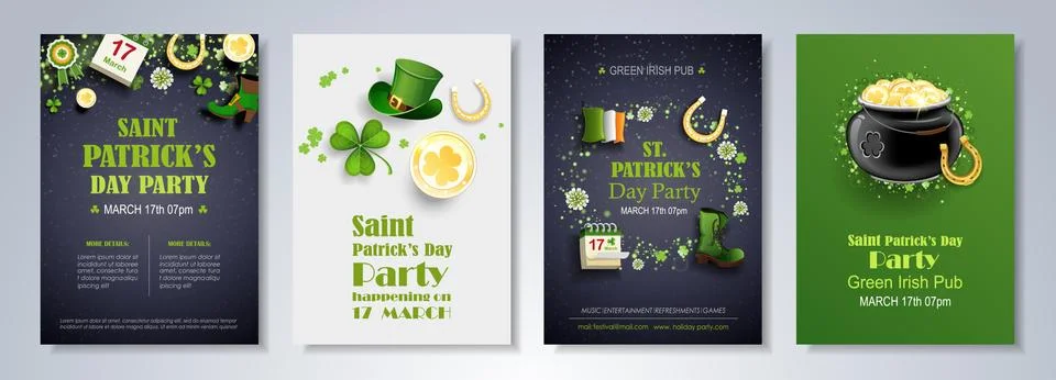 St. Patrick's Day vector set of flyer and brochure design templates Stock Illustration