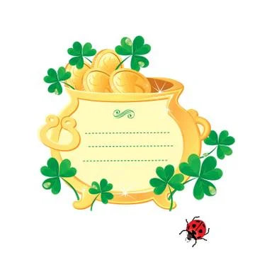 St. patrick's design - frame is made of  gold pot with gold coins and shamroc Stock Illustration