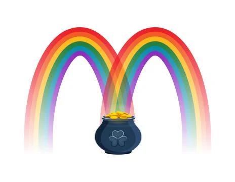 St Patricks font rainbow pot of gold letter M Stock Illustration