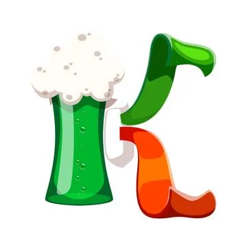 St Patrick's font type ale or beer glass letter K Stock Illustration