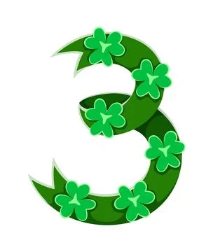 St Patricks font type green ribbon number 3 three Stock Illustration