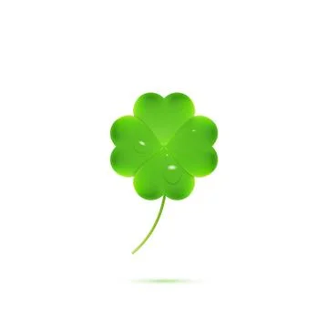 St. Patrick`s four leaf clover. Realistic shamrock with water drops Stock Illustration