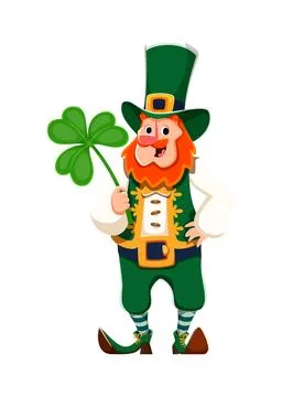 St Patrick's leprechaun with clover leaf character Stock Illustration