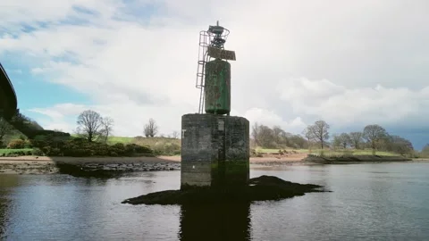 St Patrick's Light and Rock under Erkine Bridge over The Clyde River Stock Footage 267113952
