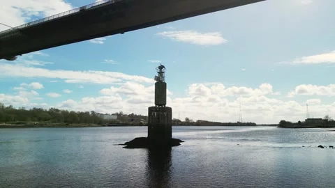 St. Patrick's Light and Rock under Erkine Bridge over The Clyde River Stock Footage 267114511