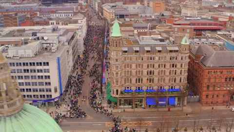 St. Patrick's Parade Belfast City Hall - Aerial Pan Stock Footage 313709393
