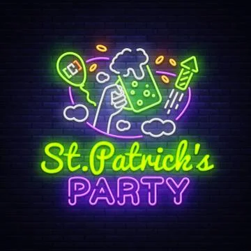St. Patricks Party design template vector. St. Patrick greeting card, Light Stock Illustration