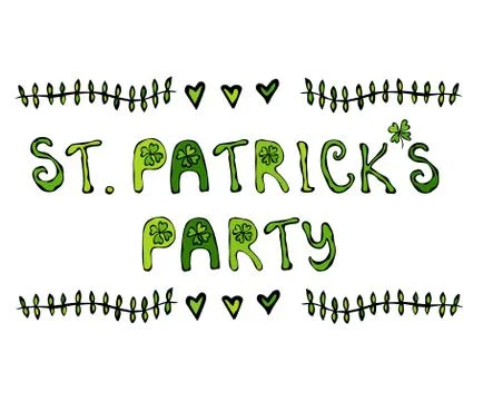 St. Patricks Party Lettering. Vector Illustration Hand Drawn. Savoyar Doodle  Stock Illustration