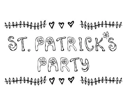 St. Patricks Party Lettering. Vector Illustration Hand Drawn. Savoyar Doodle  Stock Illustration