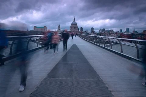 St Paul cathedral and Millenium bridge in London Stock Photos