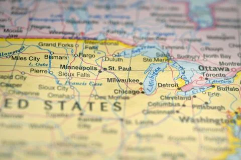 St. Paul Highlighted on World Map  Soft Blur Travel Photography Stock Photos