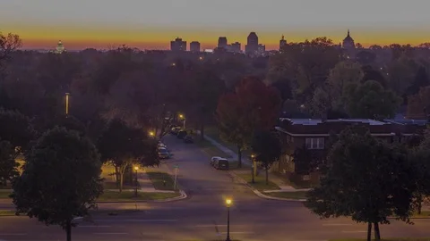 St Paul Sunrise over Fall Trees Video stock 83798768