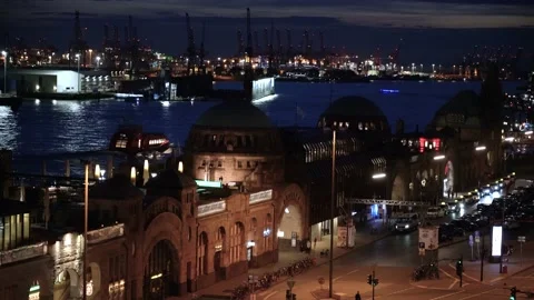 St Pauli, riverside dock view in Hamburg Stock Footage 211788393