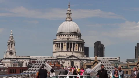St Pauls Cathedral and Millenium bridge in London Stock Footage 147975452
