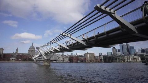 St Paul's Cathedral and Millenium Bridge, London, England, Stock Footage 288617569