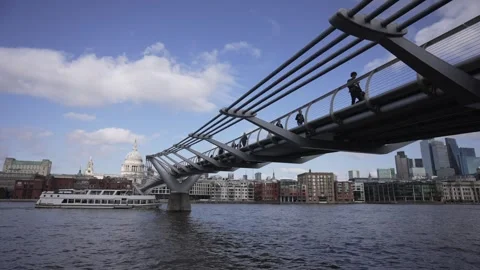 St Paul's Cathedral and Millenium Bridge, London, England Stock Footage 288618230