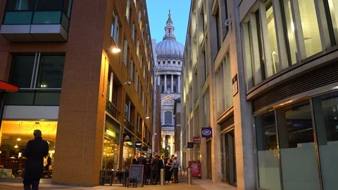 St Paul's Cathedral Seen Through Narrow Alleyway and Framed By Two Buildings Stock Footage 112184275