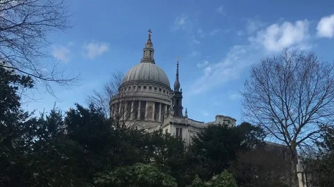 St. Pauls Time lapse with trees on windy day 1080p 库存影片 85306244