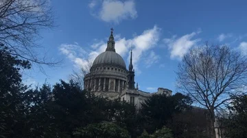 St. Pauls time lapse with trees on windy day 4k 库存影片 85526271