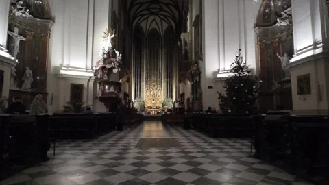 St. Peter and Paul Cathedral Interior Night Slow Motion - Brno Gothic Stock Footage 328198095