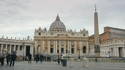 The St. Peter Basilica and St. Peter's Square in Vatican City, Rome Stock Footage 93009178