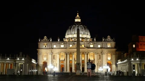 St. Peter Cathedral facade by night ROme Italy Stock Footage 77045981