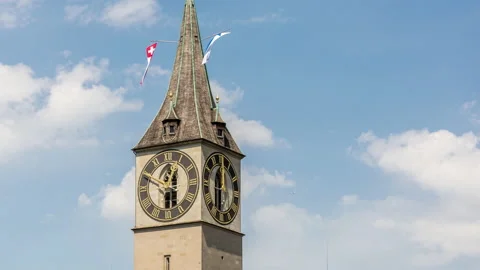 St. Peter church clock tower in Zurich, Switzerland Stock Footage 133014201