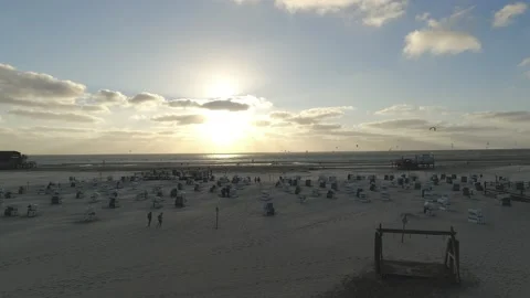 St. Peter-Ording Beach Sankt Peter-Ording Strand Sand Ocean Germany Sunset Stock Footage 205549820