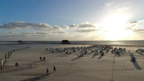 St. Peter-Ording Beach Sankt Peter-Ording Strand Sand Ocean Germany Sunset Stock Footage 205549835