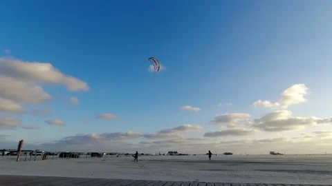 St. Peter-Ording Beach Sankt Peter-Ording Strand Sand Ocean Germany Kite Surfer Stock Footage 205549863