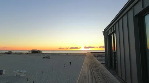 St. Peter-Ording Beach Sankt Peter-Ording Strand Ocean Stilt House Sunset Stock Footage 206078336