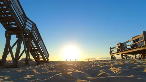 St. Peter-Ording Beach Sankt Peter-Ording Strand Sand Ocean Stilt House Pfahlbau Stock Footage 206078359