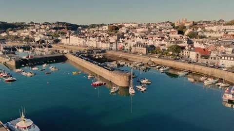 St Peter Port Guernsey drone flight from North Beach to Victoria Marina in late Видео 332801481