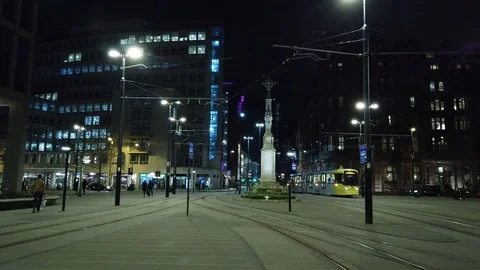 St Peter s Square in Manchester by night - MANCHESTER / ENGLAND - JANUARY 1, Stock Footage 101611318