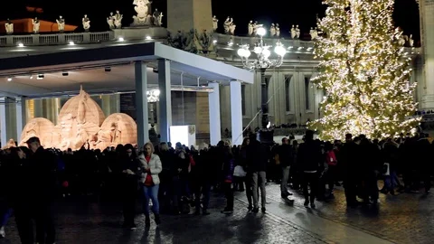 St Peter square, the nativity scene  Stock Footage 99841448
