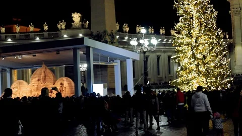 St Peter square, the nativity scene Stock Footage 99842074