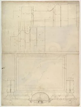 St. Peter's, attic, window, elevation (recto) St. Peter's, apse, plan; wind.. 스톡 일러스트