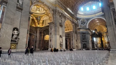 St. Peter’s Basilica - Interior Hall Set Up with Seating. Stock Footage 330429545
