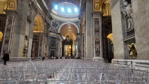 St. Peter's Basilica - Interior View with Empty Chairs Stock Footage 330429612