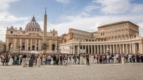 St. Peter's Square and St. Peter's Basilica in the Vatican City, Rome Stock Footage 90937484
