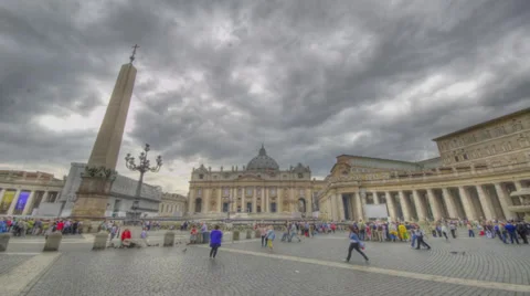 St. Peters Square in Vatican City in time lapse with storm clouds overhead Stock Footage 33732425