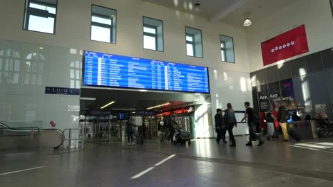 St. Pölten main train station, departure and arrival board 스톡 동영상 220096455
