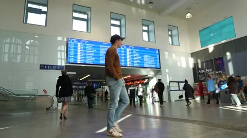 St. Pölten main train station, departure and arrival board 스톡 동영상 220096866