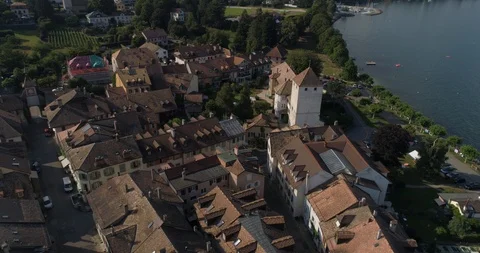 St-Prex fly back passing over the trees - Aerial 4K Stock Footage 112070742