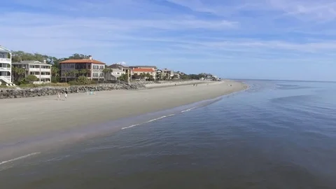 St. Simons East Beach Flyover Low Stock Footage 89559041