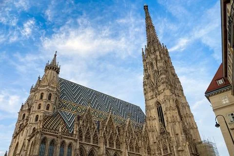 St. Stephan cathedral on Stephansplatz square at sunrise in Vienna, Austria Stock Photos