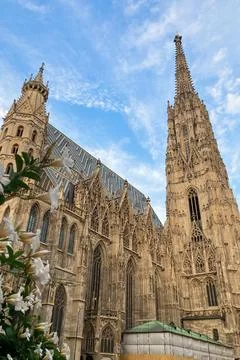 St. Stephan cathedral on Stephansplatz square at sunrise in Vienna, Austria Stock Photos