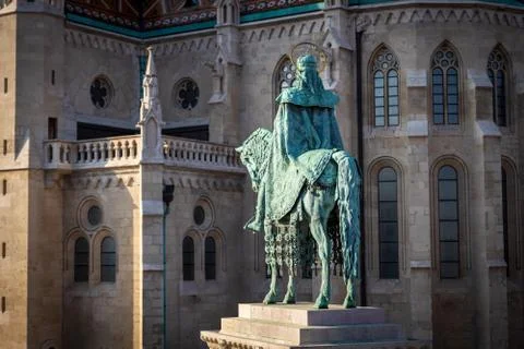 St Stephen statue in front of Matthias Church historical building in Budapest Stock Photos