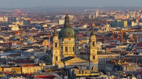 St. Stephen's Basilica and Cityscape in Warm Evening Light Stock Footage 332377496
