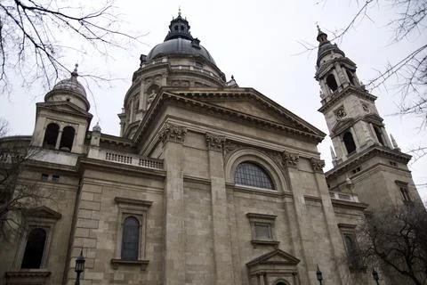 St. Stephens Basilica under overcast spring skies Stock Photos